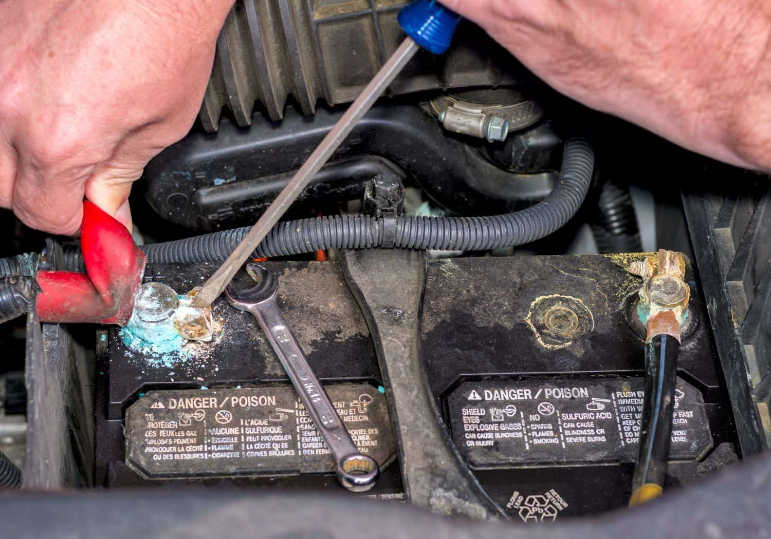 What happens if you smell battery fumes or touch lead acid?